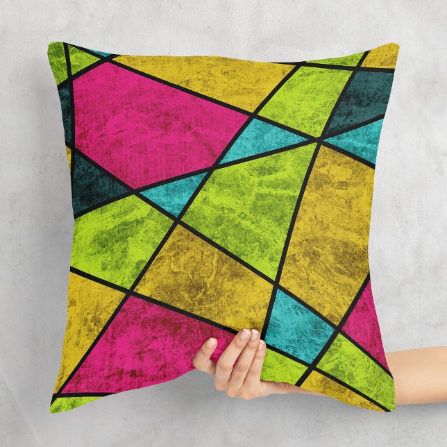 Colourful Modern Abstract geometric shapes Neon Cushion (Creator Uploaded)