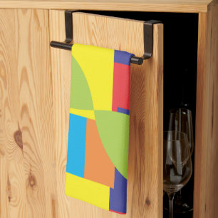 Colourful Modern Abstract Geometric Square Pattern Tea Towel