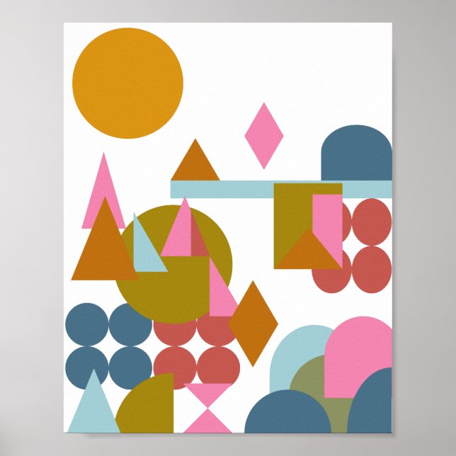 Colourful Modern Abstract Landscape Shapes Collage Poster (Front)