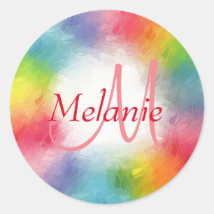Colourful Modern Abstract Monogram Template Custom Classic Round Sticker
