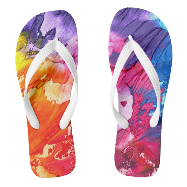 Colourful Modern Abstract Paint Flip Flops (Footbed)