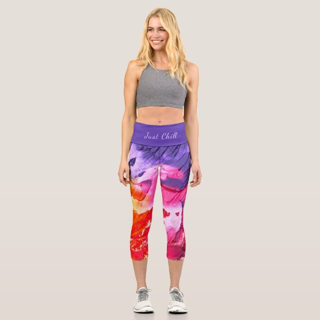 Colourful Modern Abstract Paint Just Chill Capri Leggings (Front)