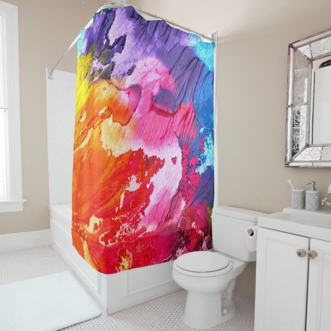 Colourful Modern Abstract Paint Shower Curtain (In Situ)