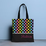 Colourful Modern Abstract Rainbow Pattern Name Tote Bag<br><div class="desc">This modern design features a colourful rainbow abstract pattern with your name below. Personalise by editing the text in the text box provided. #tote #totes #bags #handbags #shoulderbags #accessories #gifts #giftsforher #personalizedgifts #holidays #colourful #custom #pattern #cool #fun #trendy #feminine #girly  #personalised #name</div>