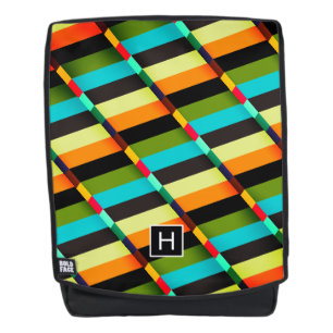 Colourful Modern Abstract Stripes & Monogram Backpack