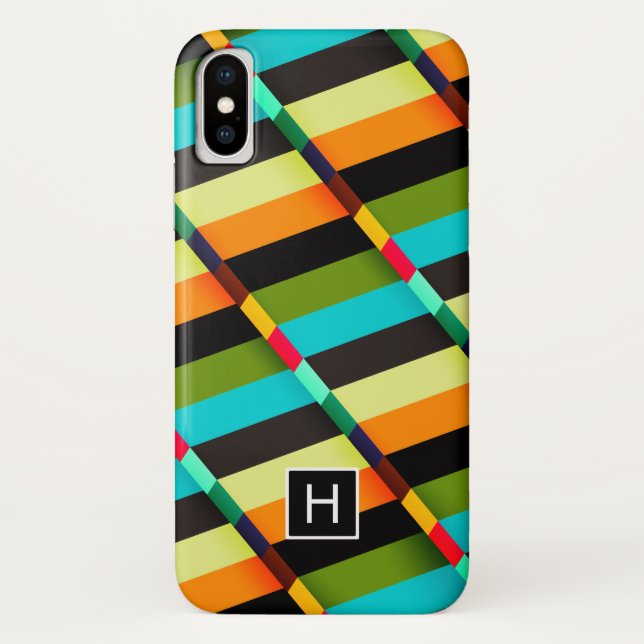 Colourful Modern Abstract Stripes & Monogram Case-Mate iPhone Case (Back)