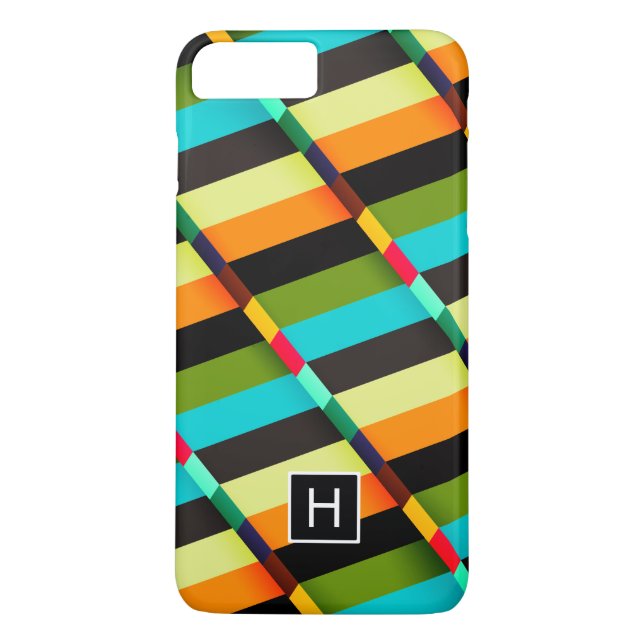 Colourful Modern Abstract Stripes & Monogram Case-Mate iPhone Case (Back)