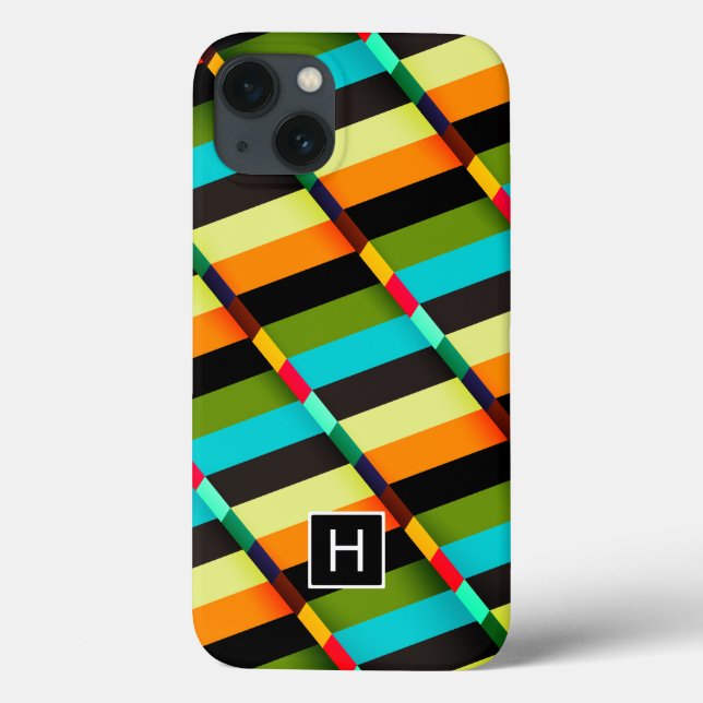 Colourful Modern Abstract Stripes & Monogram Case-Mate iPhone Case (Back)
