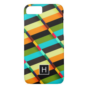 Colourful Modern Abstract Stripes & Monogram iPhone 8/7 Case
