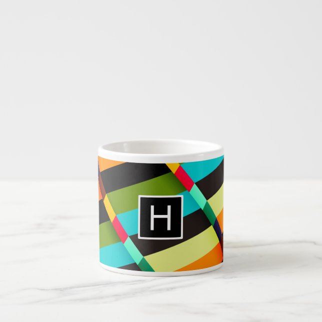 Colourful Modern Abstract Stripes & Monogram Espresso Cup (Front)