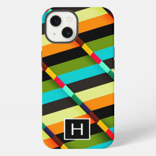 Colourful Modern Abstract Stripes & Monogram iPhone 13 Case