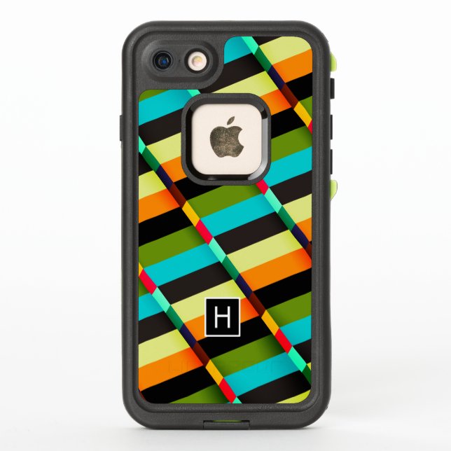 Colourful Modern Abstract Stripes & Monogram LifeProof iPhone Case (Back)