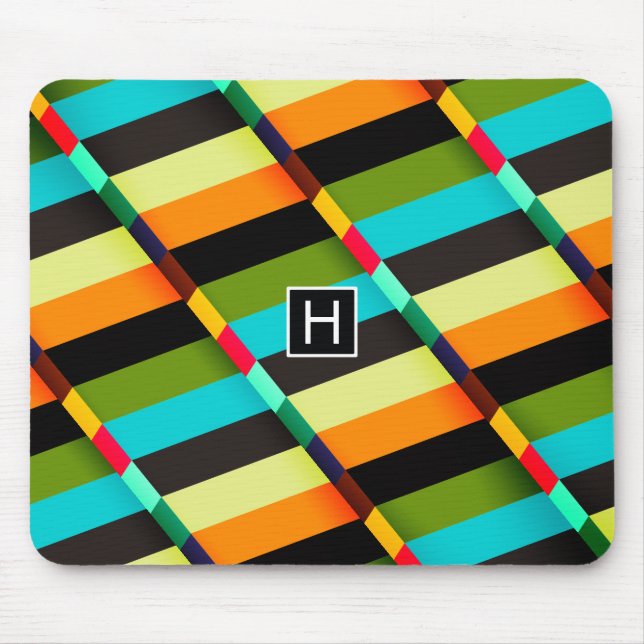 Colourful Modern Abstract Stripes & Monogram Mouse Mat (Front)