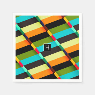 Colourful Modern Abstract Stripes & Monogram Napkin
