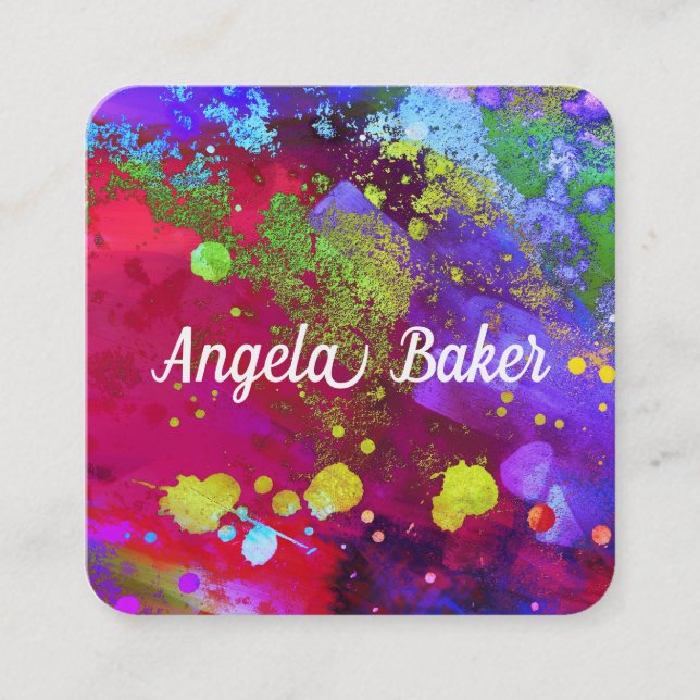  colourful modern abstract watercolor splatter bol square business card (Front)