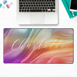 Colourful Modern Abstract Wave Personalised Name Desk Mat