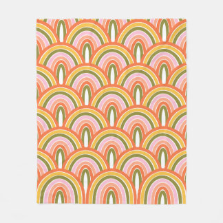 Colourful Modern Aesthetic Boho Rainbow Pattern Fleece Blanket