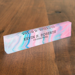 Colourful modern agate marble stone nameplate