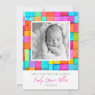 Colourful Modern Art Photo Baby Announcement 