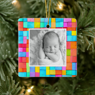 Colourful Modern Art PHOTO Merry Christmas Family Ceramic Ornament