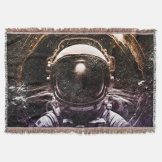 Colourful Modern Astronaut in Space Throw Blanket