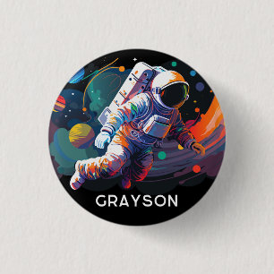 Colourful Modern Astronaut Space Personalised Name 3 Cm Round Badge