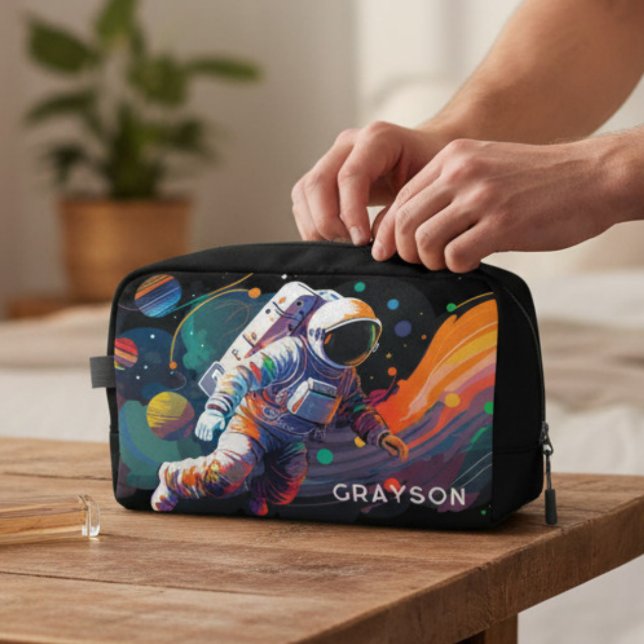 Colourful Modern Astronaut Space Personalised Name Dopp Kit (Creator Uploaded)