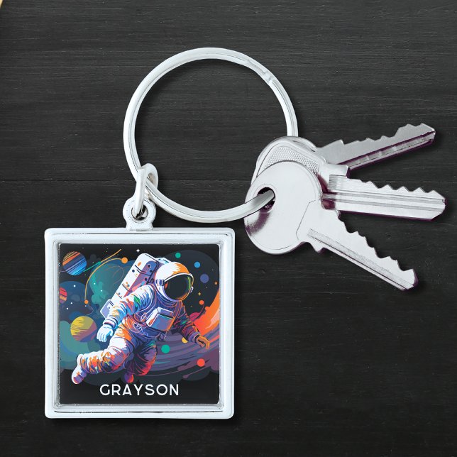 Colourful Modern Astronaut Space Personalised Name Key Ring (Creator Uploaded)