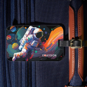 Colourful Modern Astronaut Space Personalised Name Luggage Tag