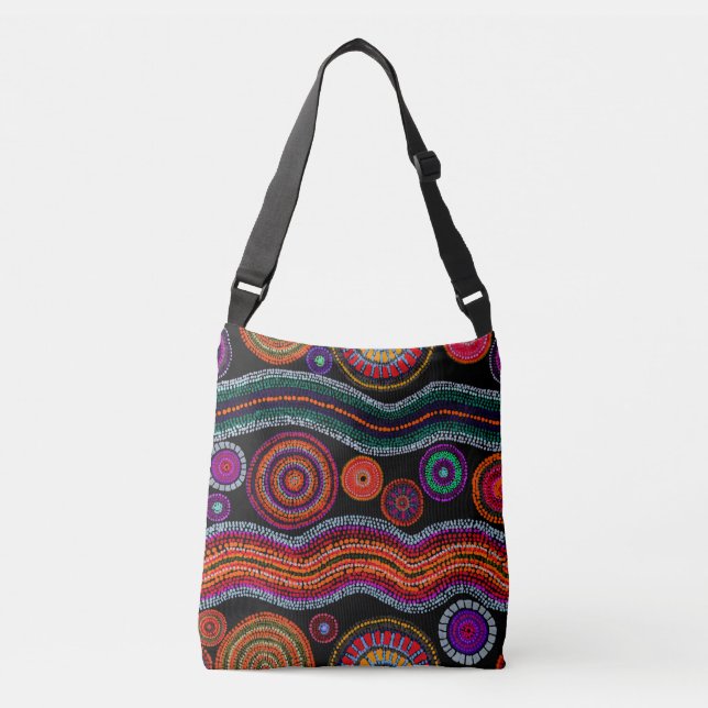 Colourful Modern Australian Dot Art Tribal Pattern Crossbody Bag (Front)