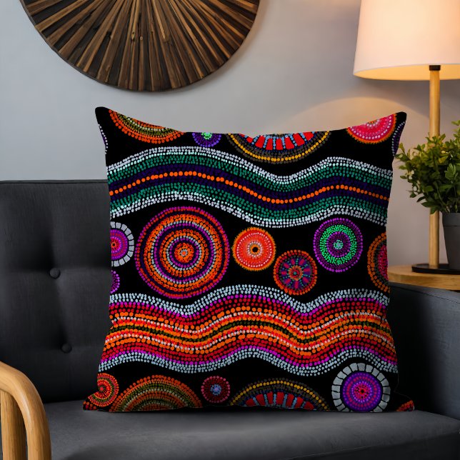 Colourful Modern Australian Dot Art Tribal Pattern Cushion (Creator Uploaded)
