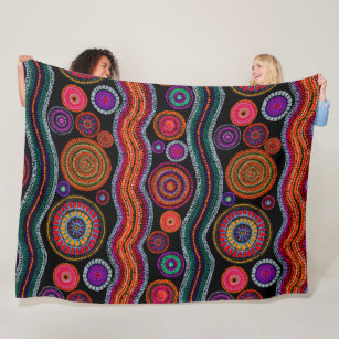 Colourful Modern Australian Dot Art Tribal Pattern Fleece Blanket