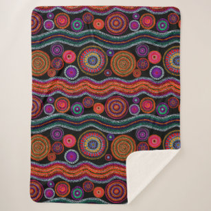 Colourful Modern Australian Dot Art Tribal Pattern Sherpa Blanket
