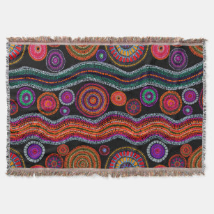 Colourful Modern Australian Dot Art Tribal Pattern Throw Blanket