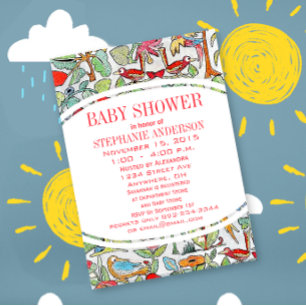 Colourful Modern Baby Vintage Birds Shower Invitation