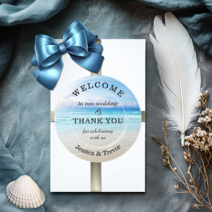 Colourful Modern Beach Wedding Thank You  Classic Round Sticker