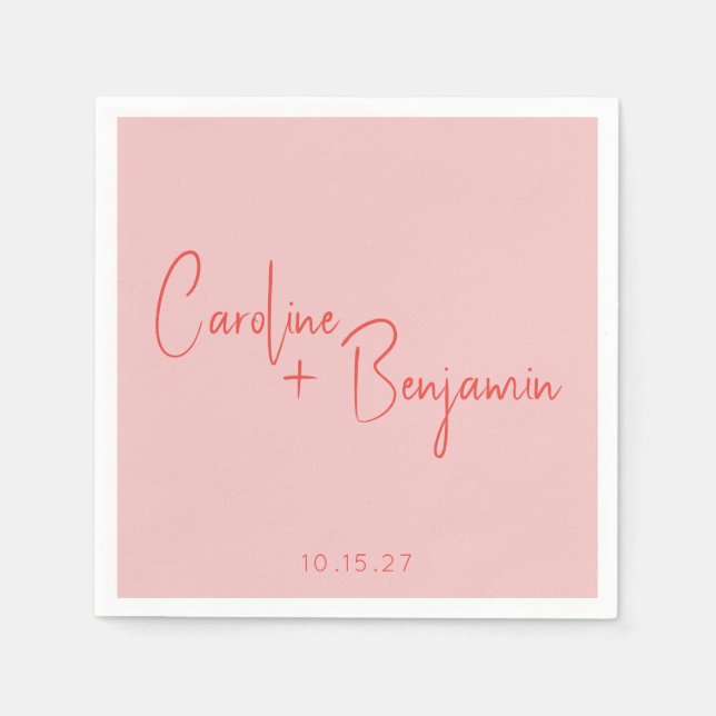 Colourful Modern Boho Pink Red Script Wedding Napkin (Front)