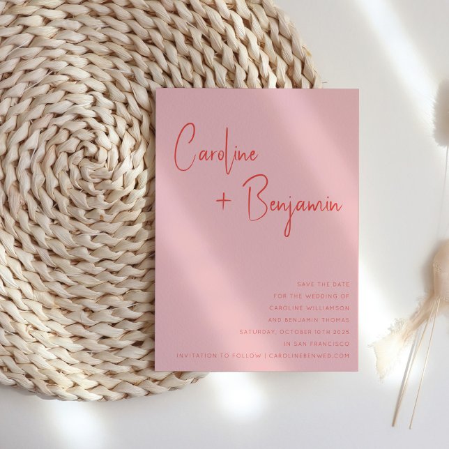 Colourful Modern Boho Pink Red Script Wedding Save The Date (Creator Uploaded)