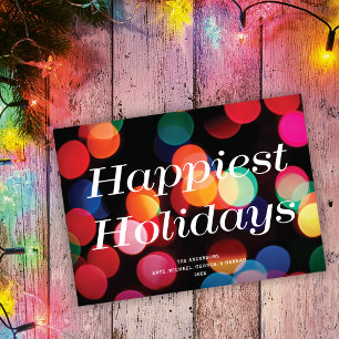 Colourful Modern Bokeh Happiest Holidays Non-Photo Holiday Card