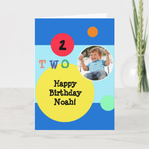 Colourful Modern Bright Photo Name 2nd Birthday Card
