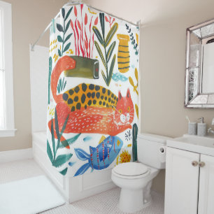 Colourful Modern Cat Art Shower Curtain