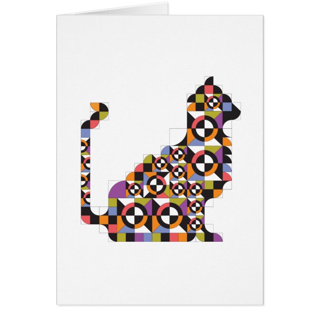 Colourful Modern Cat Quilt Pattern Note Card (Front)