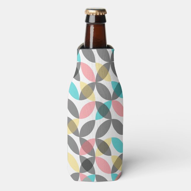 Colourful, modern, cheerful circular geometric bottle cooler (Bottle Front)