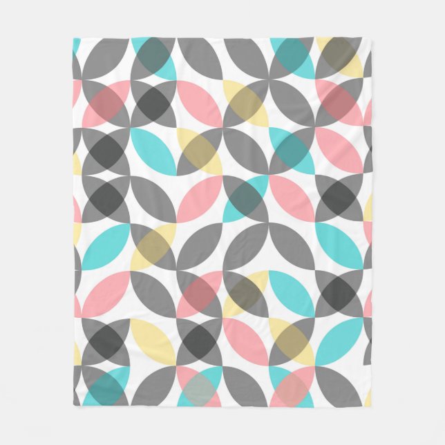 Colourful, modern, cheerful circular geometric fleece blanket (Front)