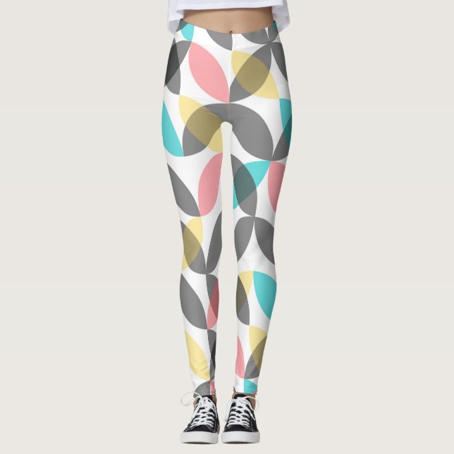 Colourful, modern, cheerful circular geometric leggings (Front)
