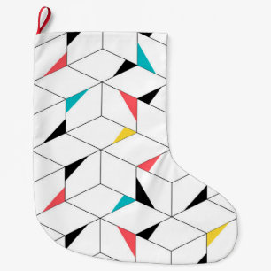Colourful, modern, cheerful, trendy happy cubes large christmas stocking