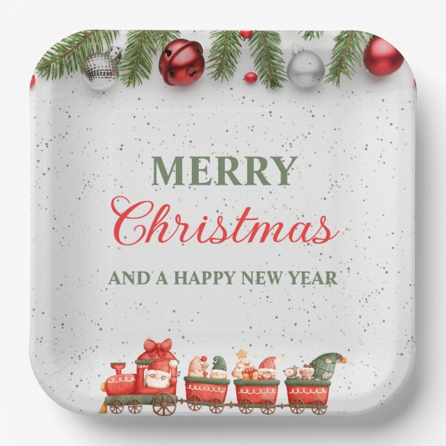 Colourful Modern Christmas Day 9"Square Paper Plat Plate (Front)