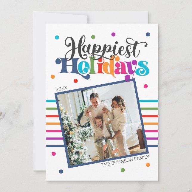 Colourful Modern Christmas Family Photo Holiday Ca (Front)