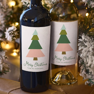 Colourful Modern Christmas Tree Holiday Wine Label