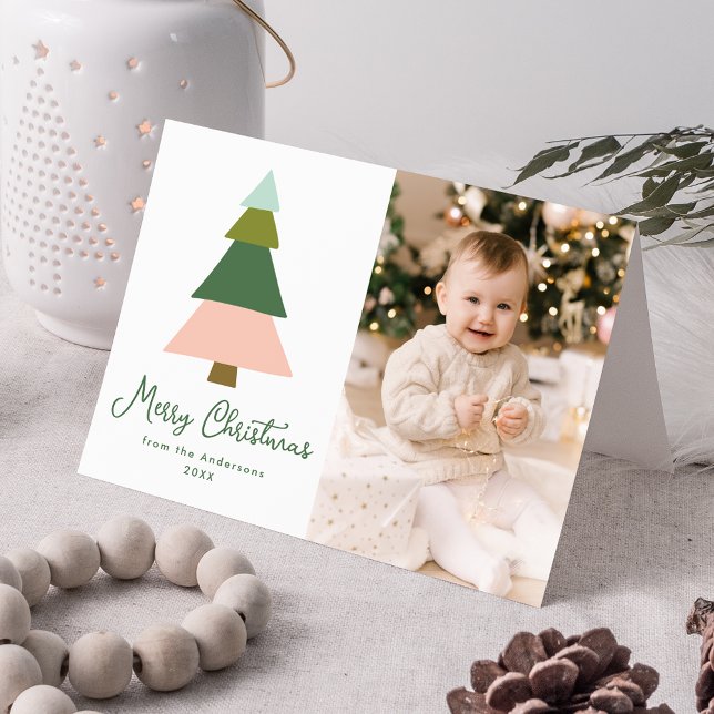 Colourful Modern Christmas Tree Photo Holiday Card (Creator Uploaded)